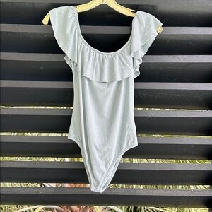 by the way. Sage Green Off-Shoulder Ruffle Bodysuit
